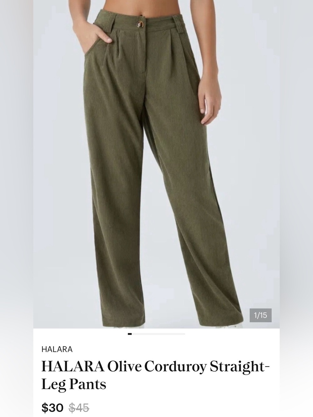 HALARA Olive Corduroy Straight-Leg Pants size XS
